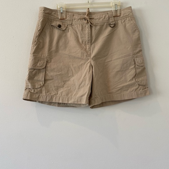 Jones New York Sport Shorts 14 Cargo Pockets 100% Cotton Khaki Tan Drawstring - Picture 2 of 6